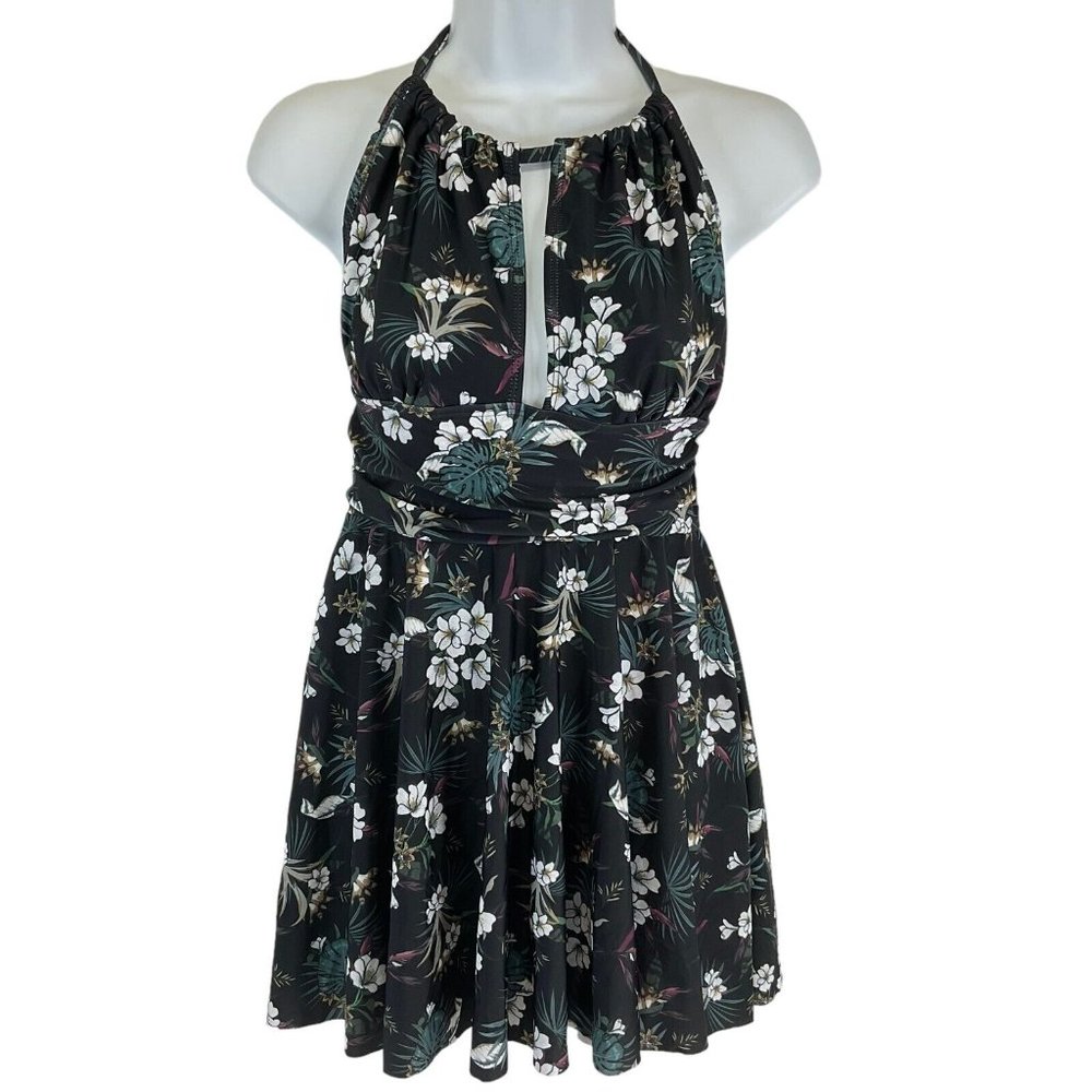 B2prity Swimsuit Womens Sz S Black Floral One Piece Tummy Control Swim Dress Nwt